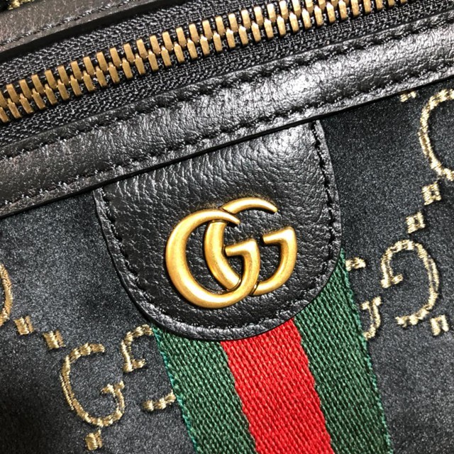 Gucci腰包 574968 古奇19新款雙G印花天鵝絨腰包 拼色條紋拉鏈胸包 男女款斜挎包  gqy3225